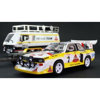 VW LT45 mit Audi S1 Rally  und Trailer Avant slot audi mit Trailer und Bus Slotcar AVRSV2301